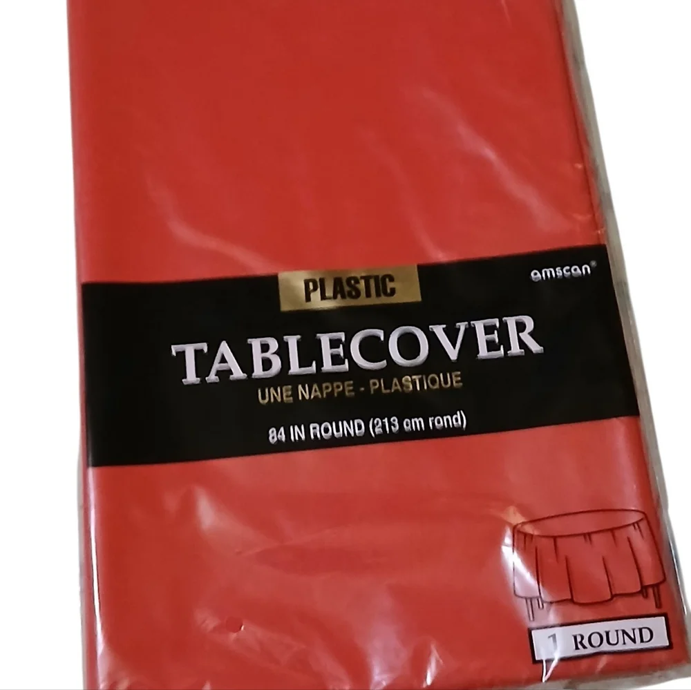 Amscan Red Plastic Tablecover 84 IN Round NIP